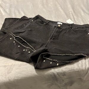 Forever 21 Black Boyfriend Jeans with Studded Cutouts